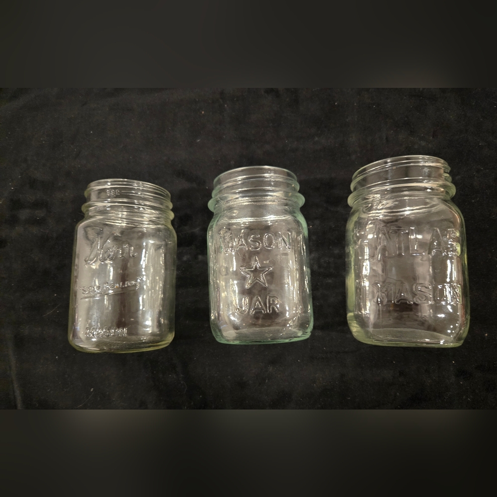 Mason Jar Embossed Star Glass Jar, Atlas And Kerr - Clear